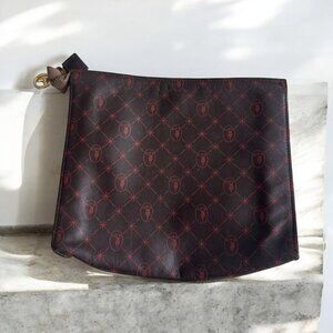 TRUSSARDI Brown Red Soft Leather Logo Pouch Bag